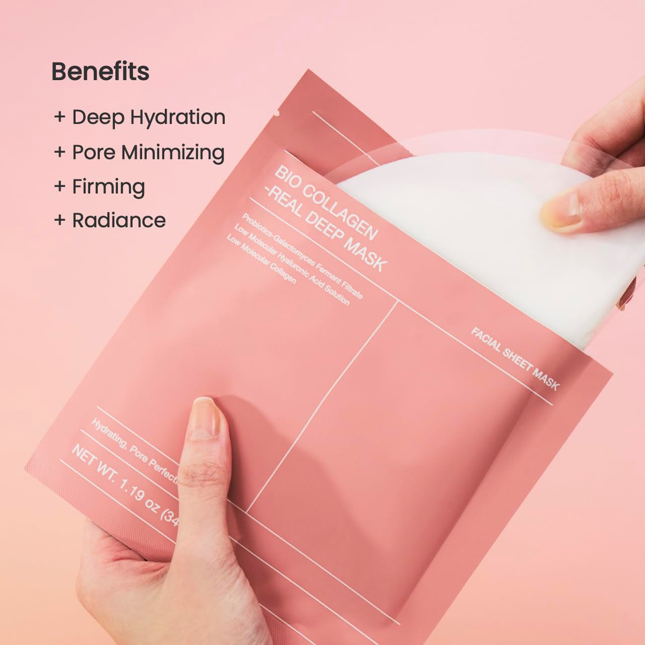 Bio-Collagen Real Deep Mask, Hydrating Overnight Hydrogel Mask, Pore Minimizing, Elasticity, Plumping Improvement, Korean Skin Care, Valentines Day Gifts for Her | 1.19Oz(34G) X 4Ea