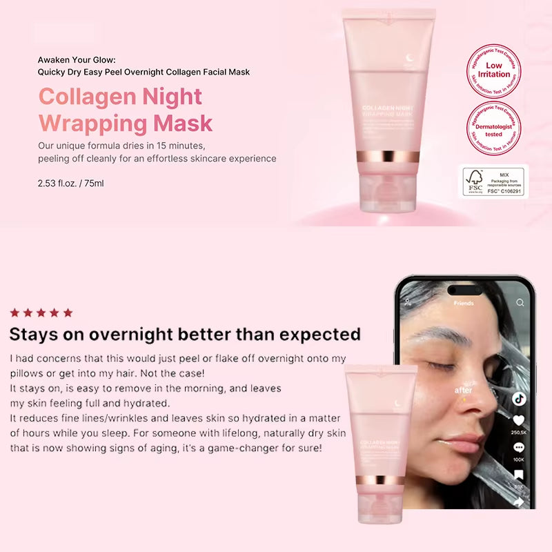 DermaGlow™ 5PC Korean Collagen Peel-Off Mask – Elasticity Boost & Deep Hydration for Radiant, Firm Skin